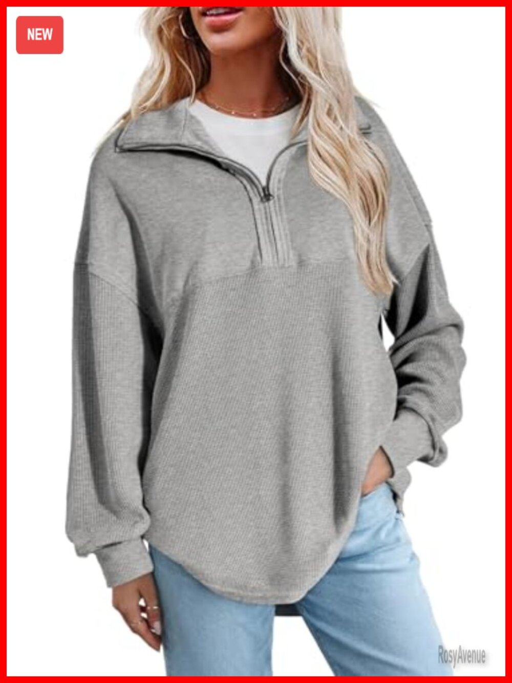 Women Half Zip Pullover Oversized Sweatshirt Drop Shoulder Fall Top